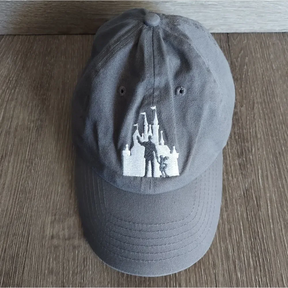 Walt Disney and Mickey Mouse Statue Silhouette Baseball Cap Hat in Gray
